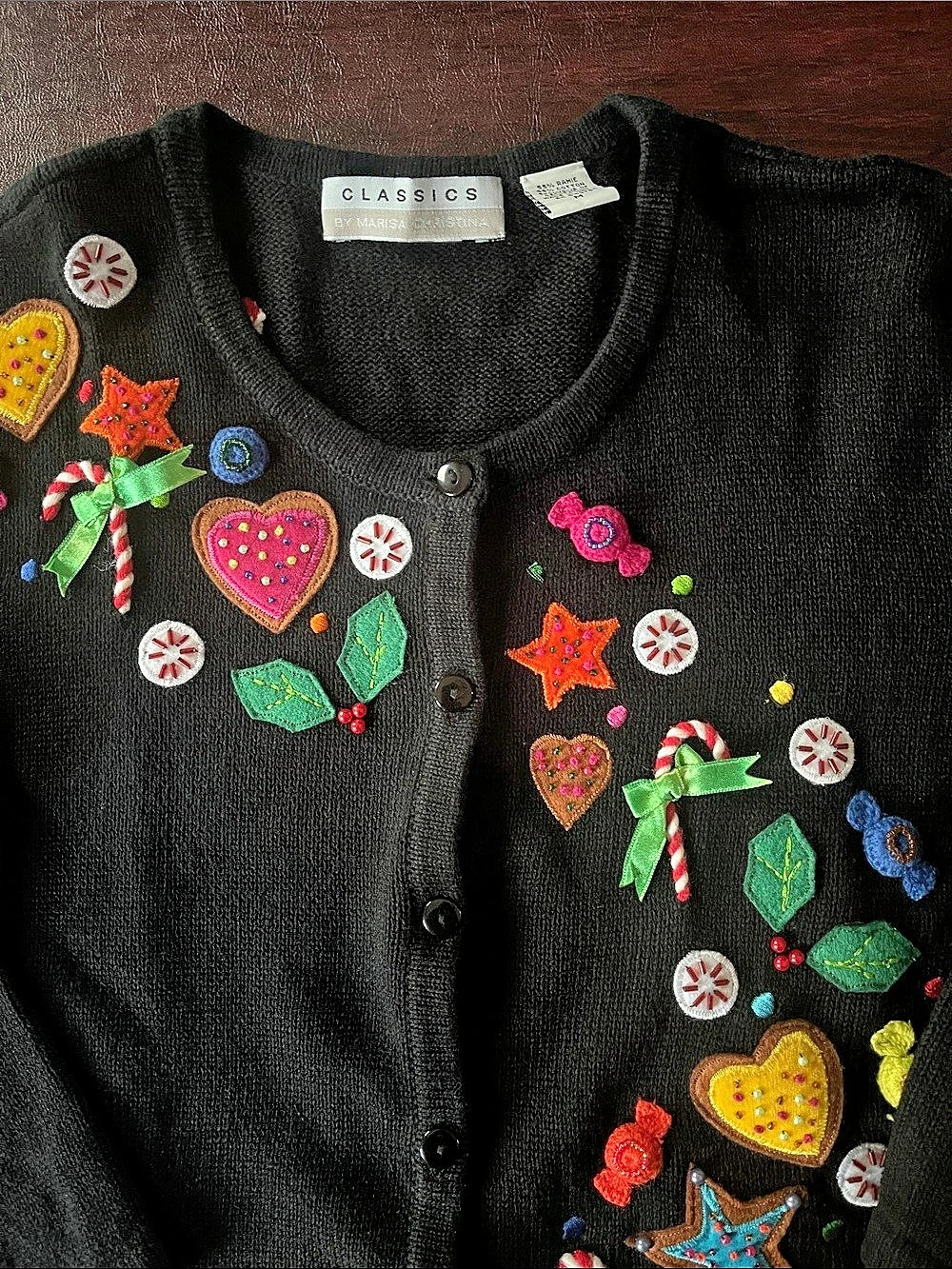 CLASSICS Embellished Holiday Cardigan in Black Like New
